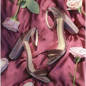 Lulus Taylor Mauve Velvet Ankle Strap Block Heel Sandals 8.5